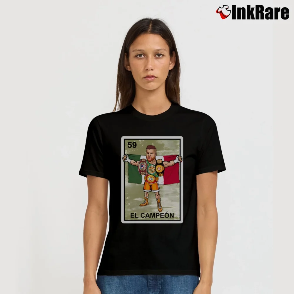 Women’s El Campeon Canelo Alvarez Champion for Boxing Fans Signature T-Shirt in black | Soft, Flattering Fit