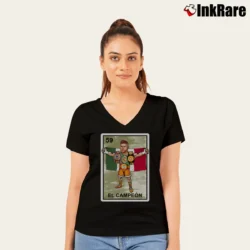 Women’s El Campeon Canelo Alvarez Champion for Boxing Fans V-Neck Tee in black | Chic Neckline, Soft Texture
