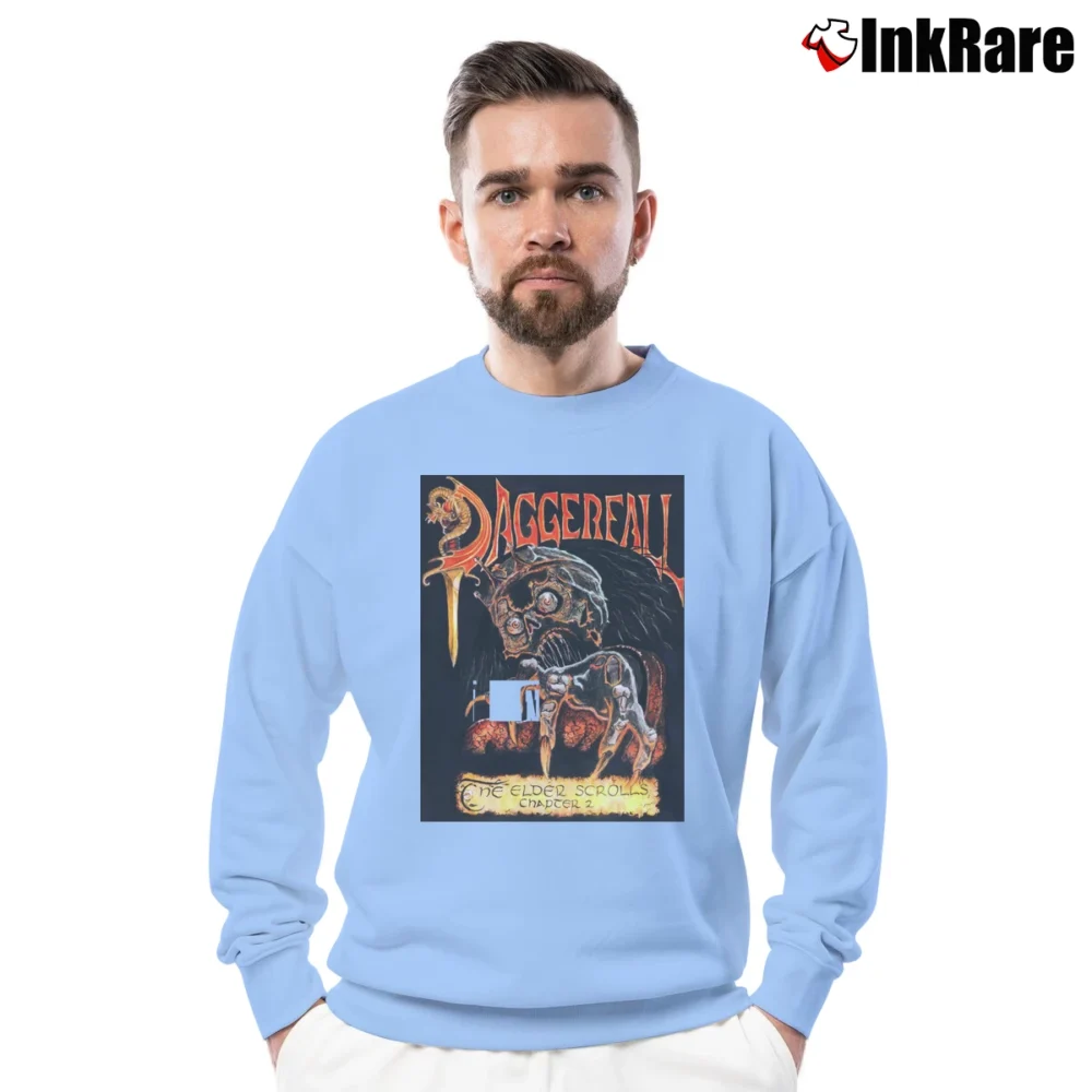 Men’s Elder Scrolls Daggerfall Box Art Crewneck Sweatshirt in light blue | Cozy Fabric, Clean Style