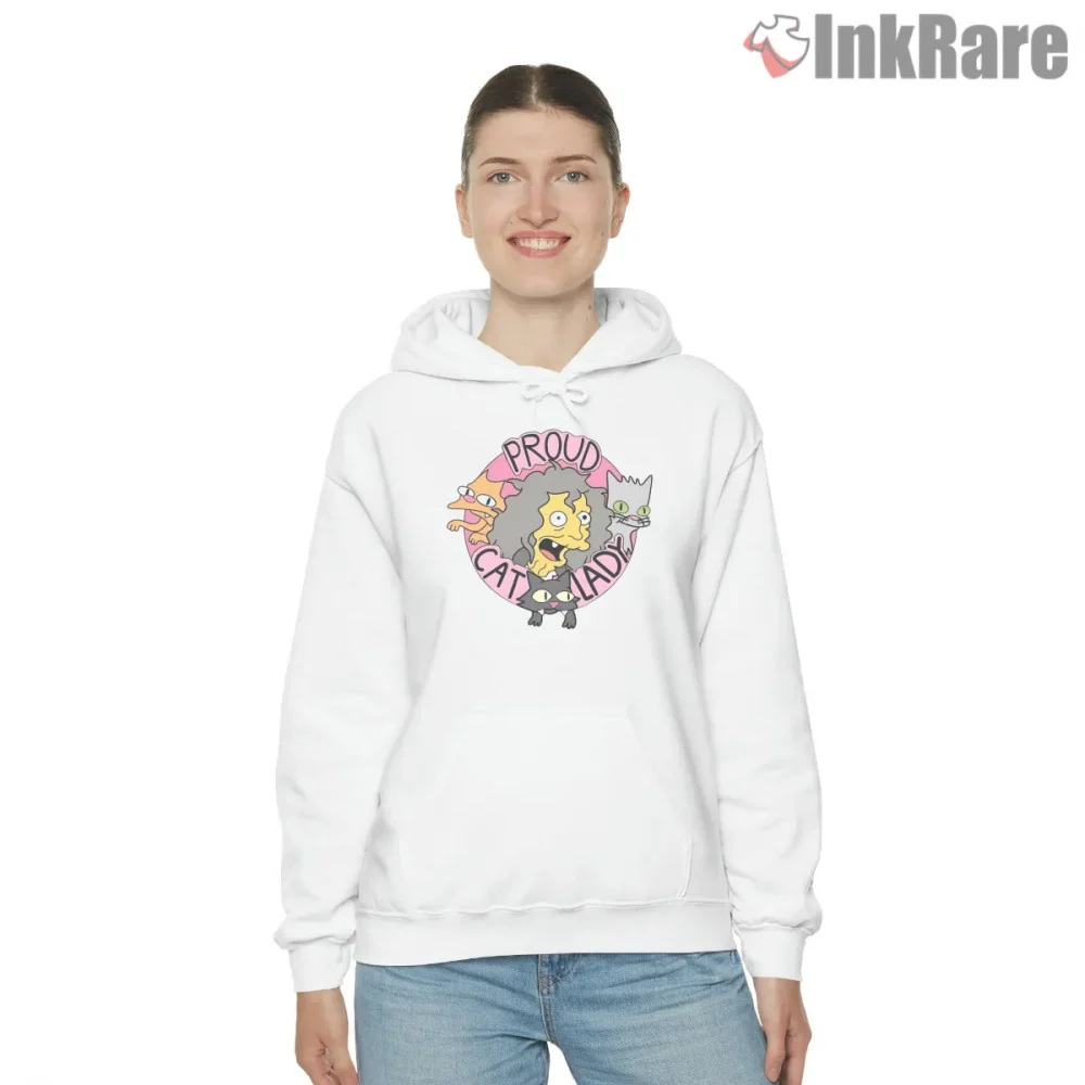 Eleanor Abernathy Proud Cat Lady Chaos Cartoon Shirt on white hoodie for women graphic tee