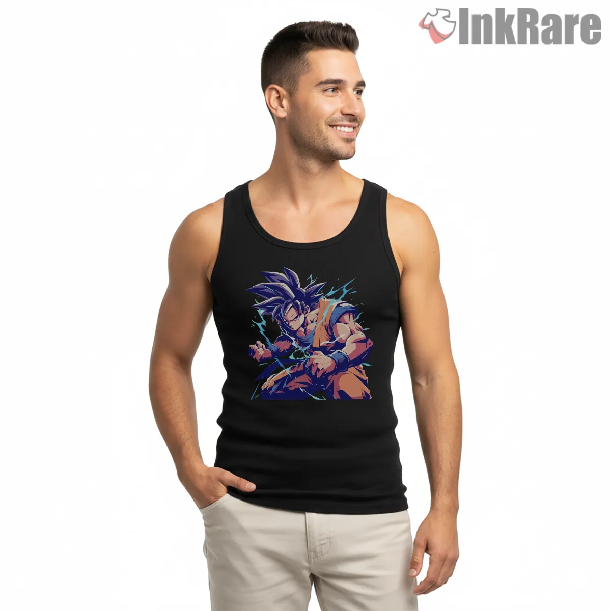 Electric Aura Goku Power Surge Tank Top Black Electric Aura Goku Power Surge Shirt on black tank top for men graphic tee