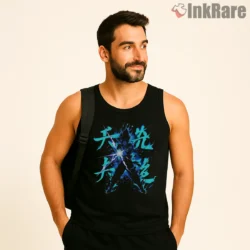 Electric Kanji Super Saiyan Calligraphy Shirt on black tank top for men graphic tee