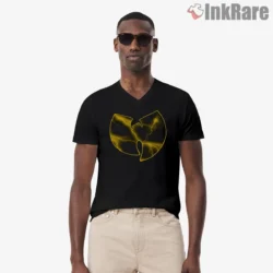 Electric Lightning Wu Tang Logo Shirt on black v-neck shirt for men graphic tee