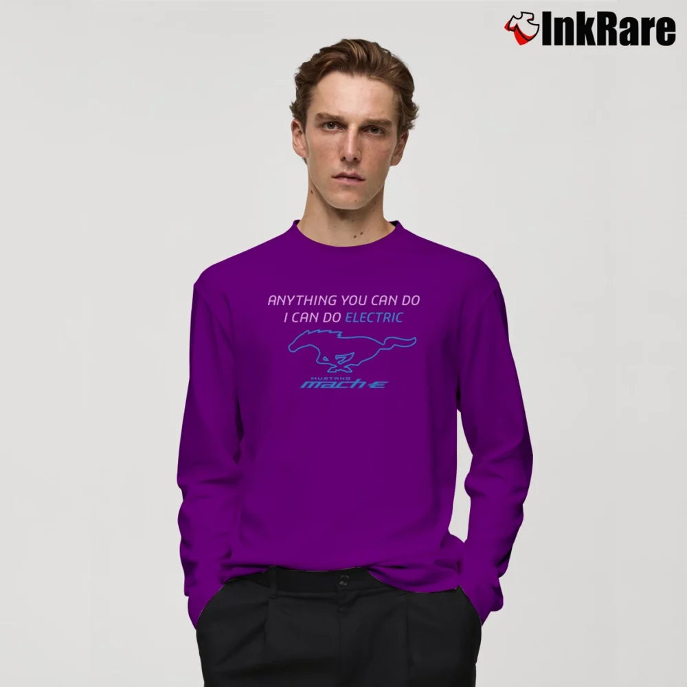 Men’s electric mustang mach e for EV and Ford Fans Long-Sleeve Shirt in purple | Sleek, Lightweight, Year-Round Wear