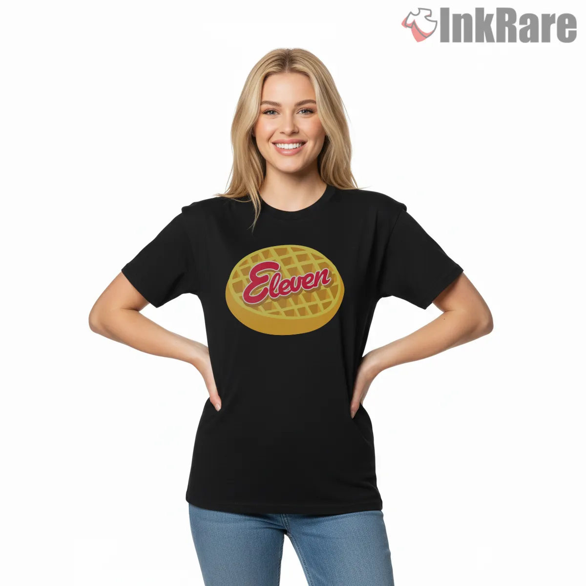 Eleven Eggo Waffles Retro Breakfast Icon Short Sleeve Black Eleven Eggo Waffles Retro Breakfast Icon Shirt on black short sleeve shirt for women graphic tee