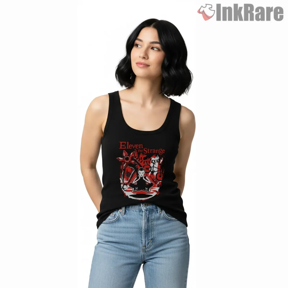 Eleven The Strange Psychic Power Portrait Shirt on black tank top for women graphic tee