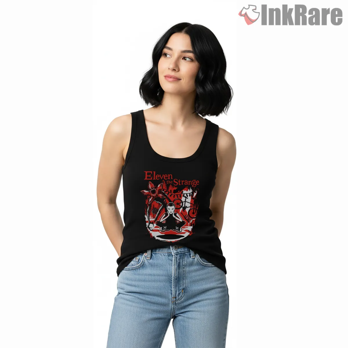 Eleven The Strange Psychic Power Portrait Tank Top Black Eleven The Strange Psychic Power Portrait Shirt on black tank top for women graphic tee