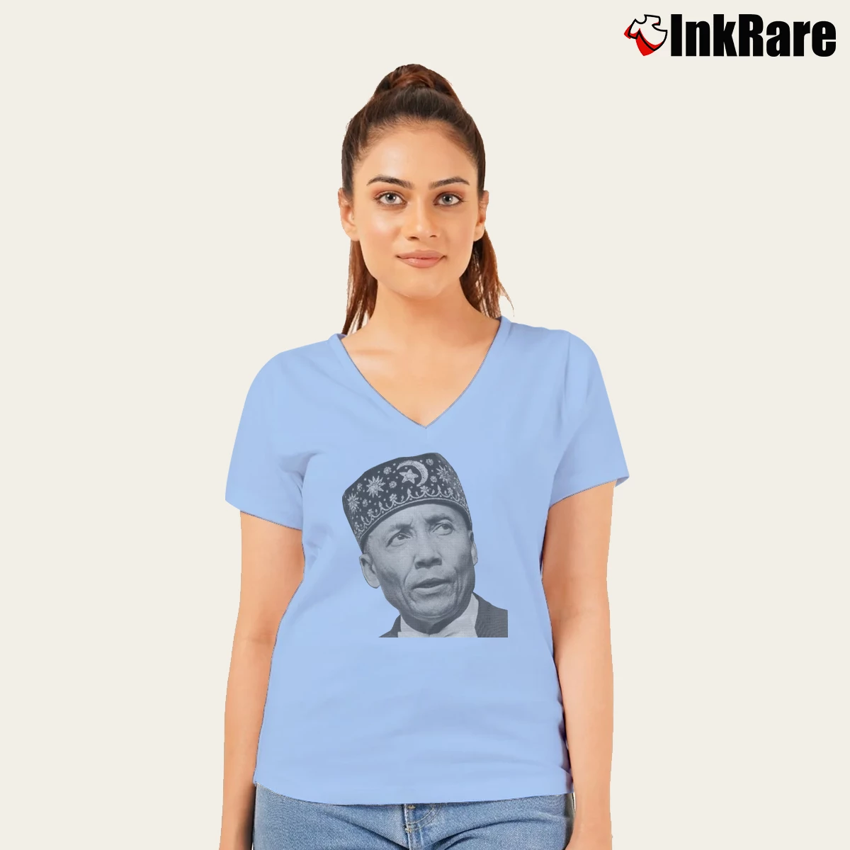 Elijah Muhammad Women’s V-Neck Tee in light blue – Flattering Fit Women’s Elijah Muhammad V-Neck Tee in light blue | Chic Neckline, Soft Texture