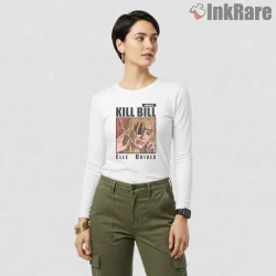 Elle Driver Comic Panel Portrait Kill Bill Shirt on white long sleeve shirt for women graphic tee