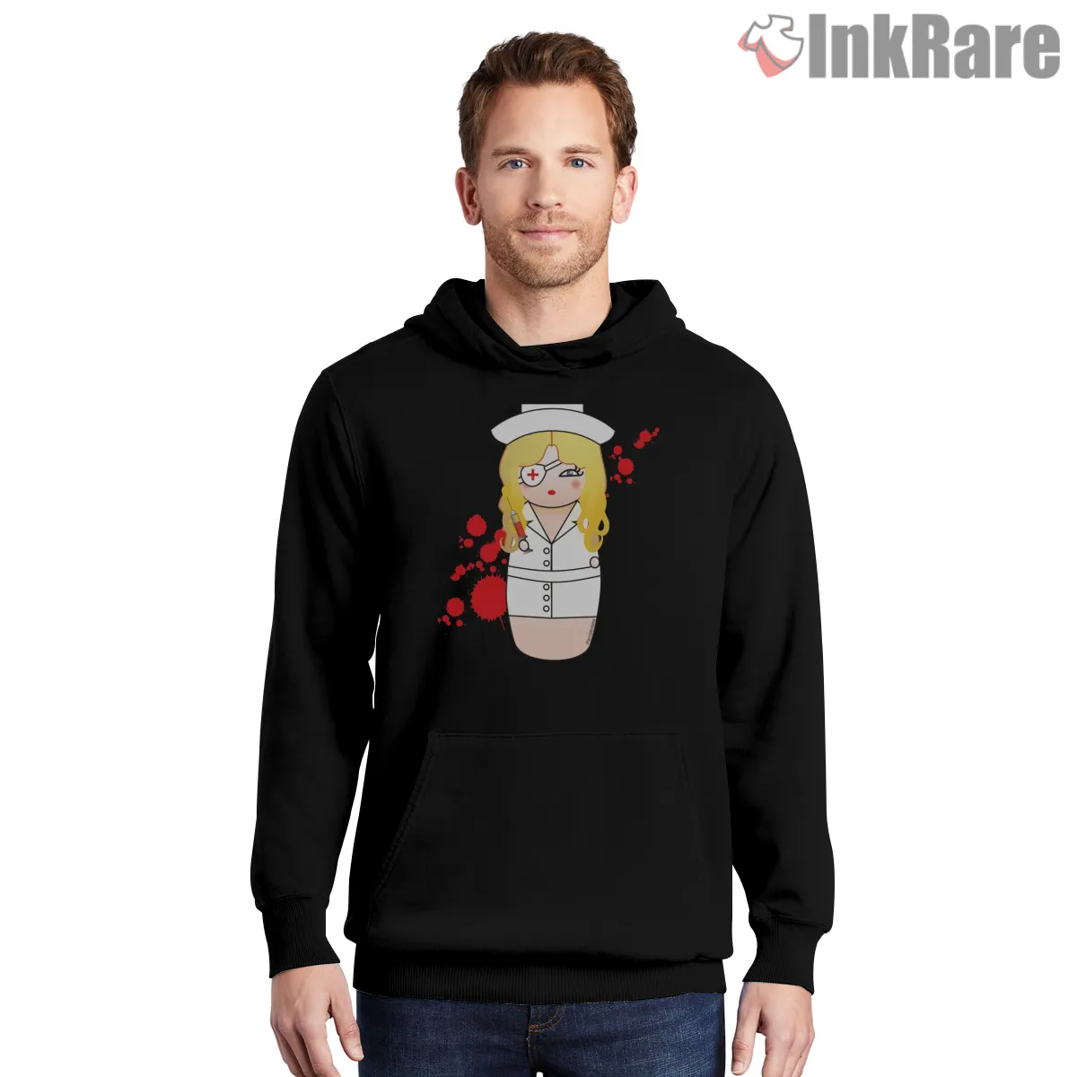 Elle Driver Kokeshi Doll Blood Splatter Kill Bill Hoodie Black Elle Driver Kokeshi Doll Blood Splatter Kill Bill Shirt on black hoodie for men graphic tee