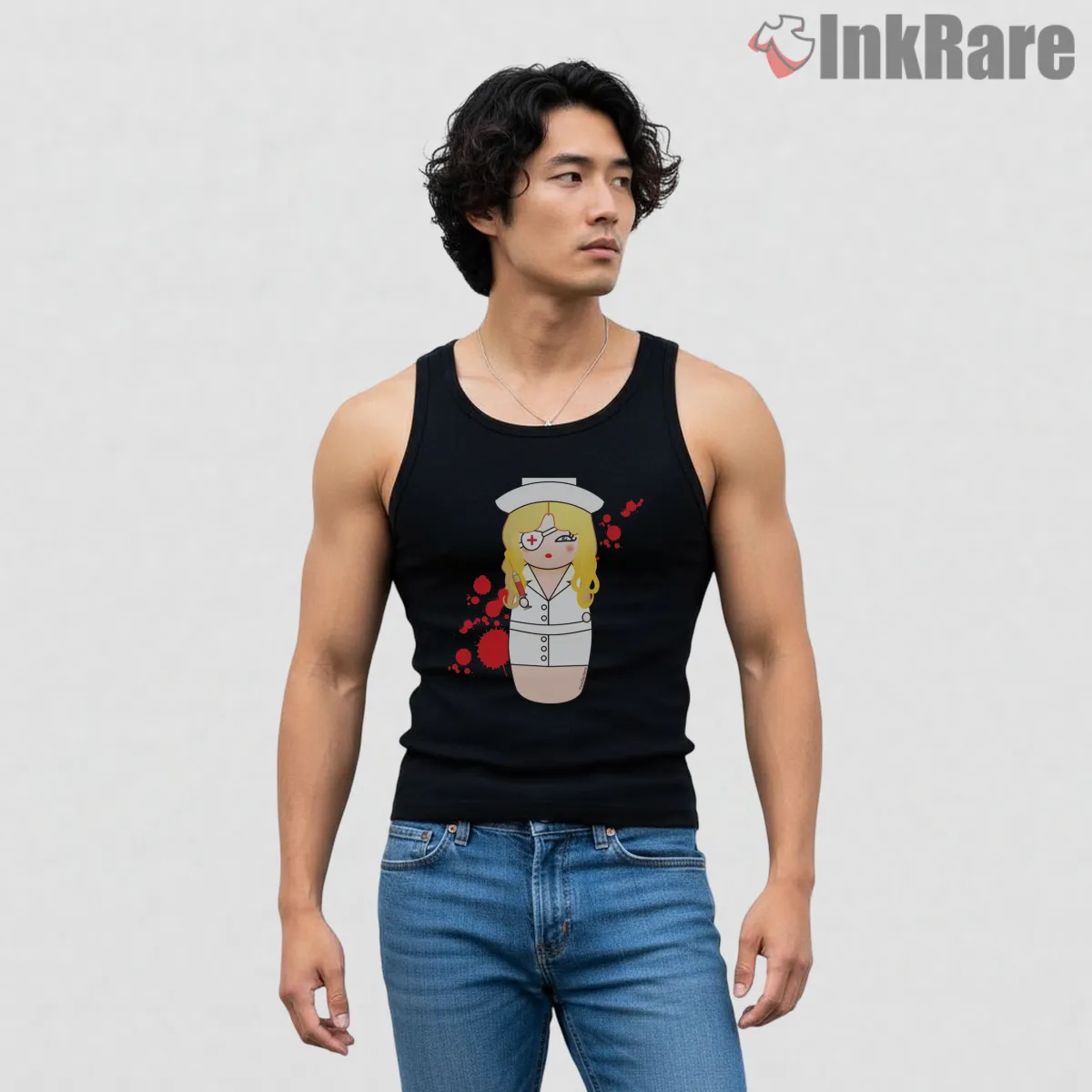Elle Driver Kokeshi Doll Blood Splatter Kill Bill Tank Top Black Elle Driver Kokeshi Doll Blood Splatter Kill Bill Shirt on black tank top for men graphic tee