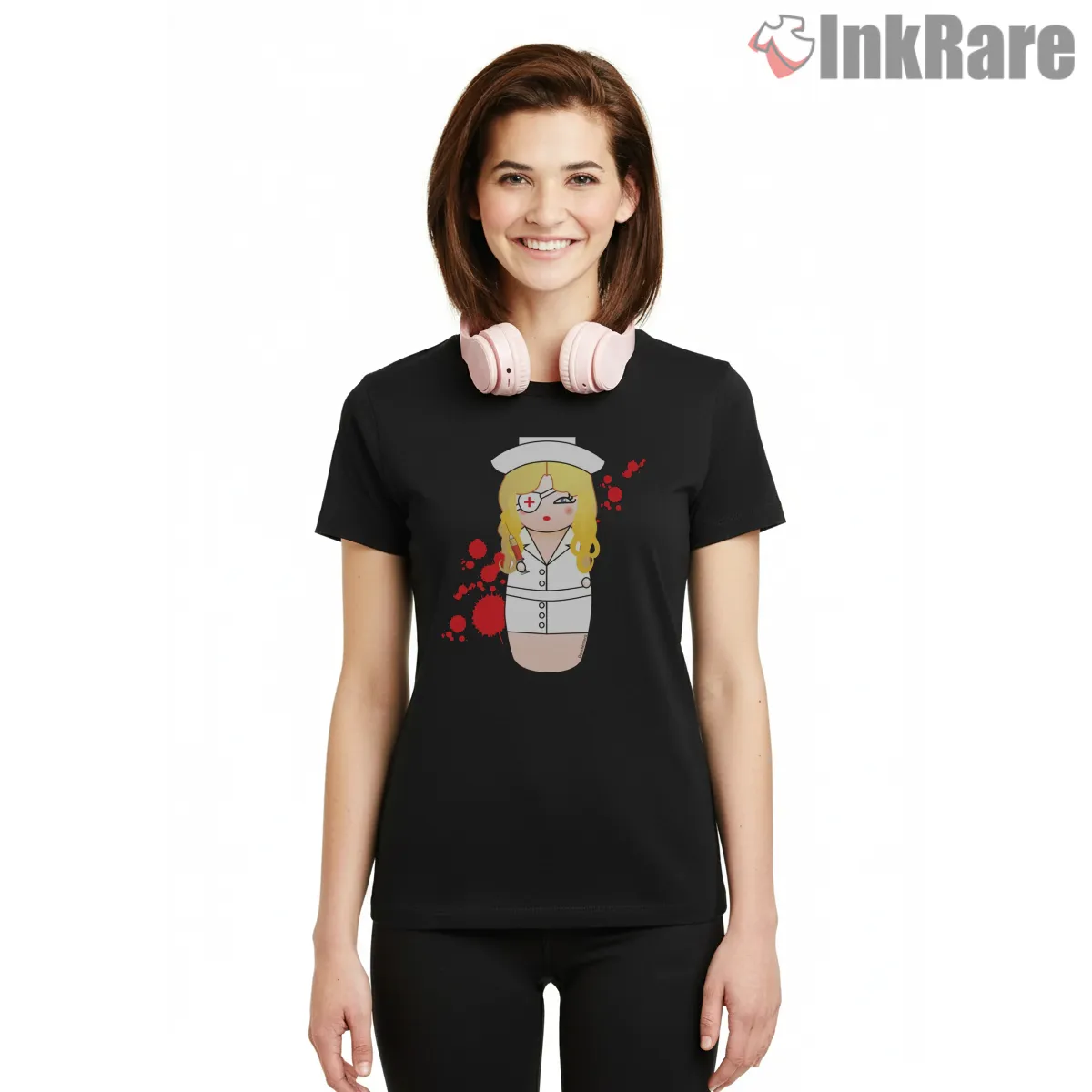 Elle Driver Kokeshi Doll Blood Splatter Kill Bill Short Sleeve Black Elle Driver Kokeshi Doll Blood Splatter Kill Bill Shirt on black short sleeve shirt for women graphic tee