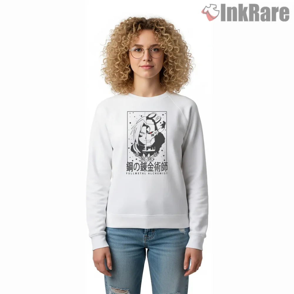 Elric Brothers Split Face Minimal Black White Anime Shirt on graphic shirt for women graphic tee