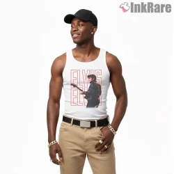 Elvis Presley 68 Comeback Special Stage Shirt on white tank top for men graphic tee
