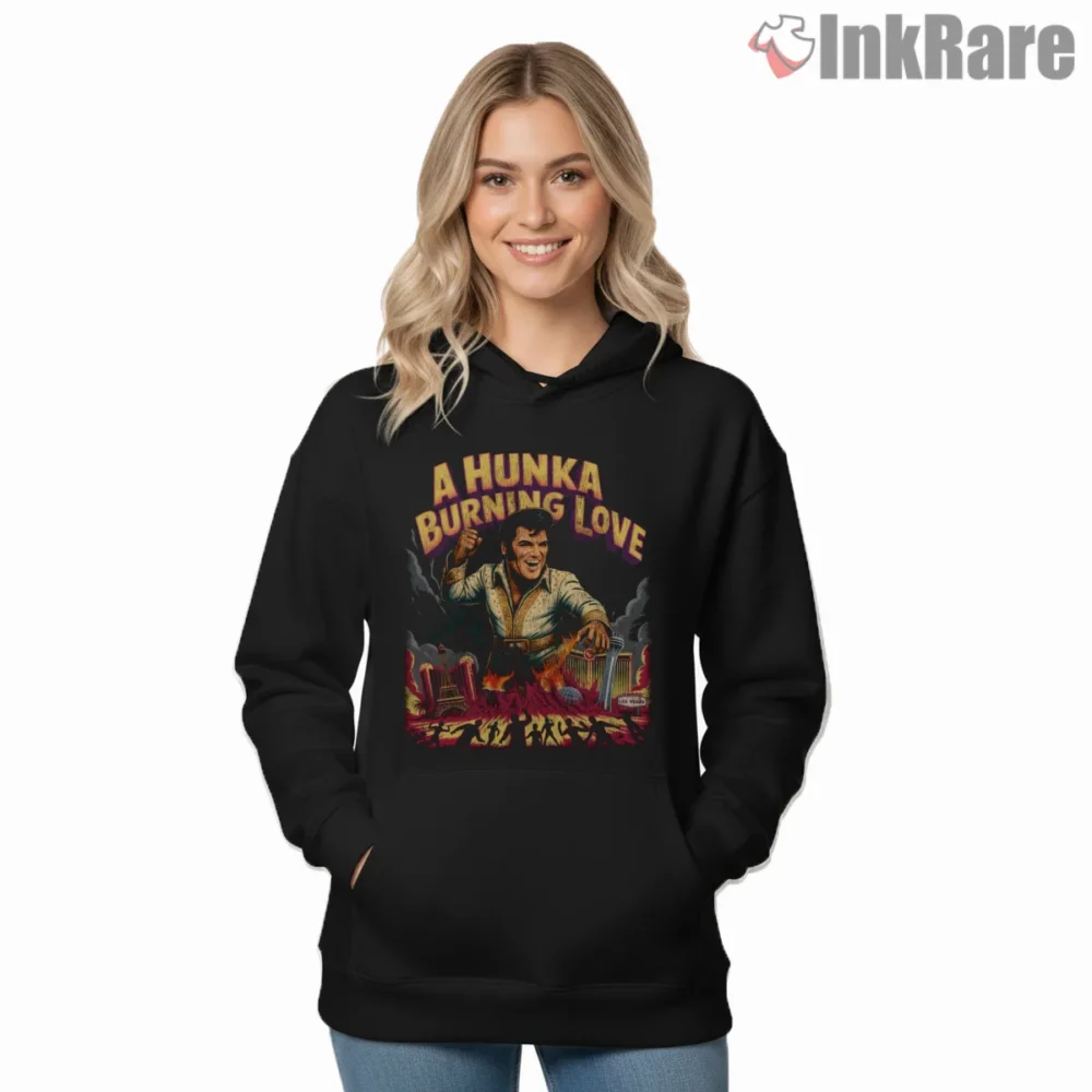 Elvis Presley A Hunka Burning Love Shirt on black hoodie for women graphic tee