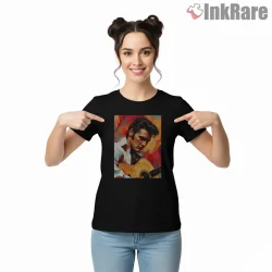Elvis Presley Blue Suede Legend Guitar Art Shirt on black short sleeve shirt for women graphic tee
