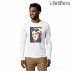 Elvis Presley Bold Pop Art Portrait Shirt on white long sleeve shirt for men graphic tee