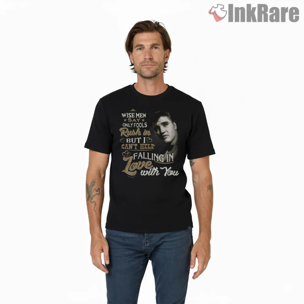 Elvis Presley Cant Help Falling In Love Shirt on black short sleeve shirt for men graphic tee