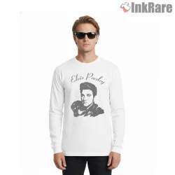 Elvis Presley Classic Band Portrait Shirt on white long sleeve shirt for men graphic tee