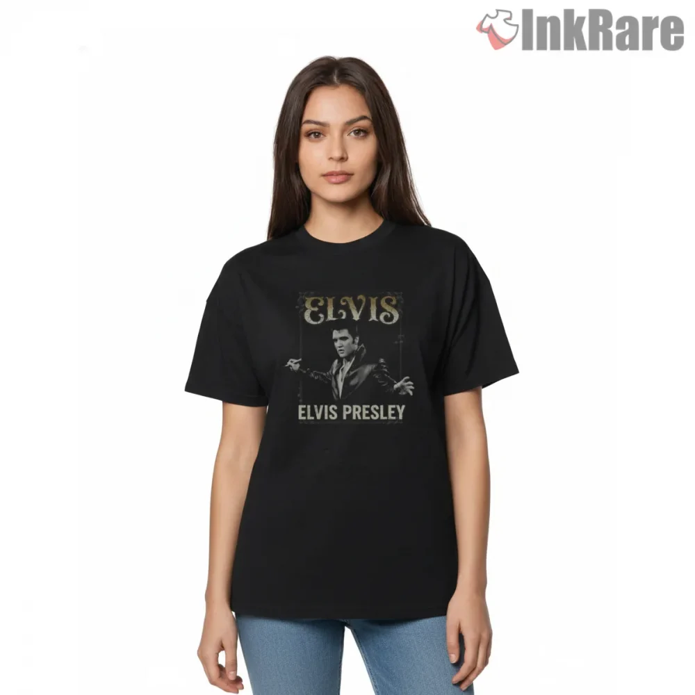 Elvis Presley Classic Spotlight Performance Shirt on black short sleeve shirt for women graphic tee