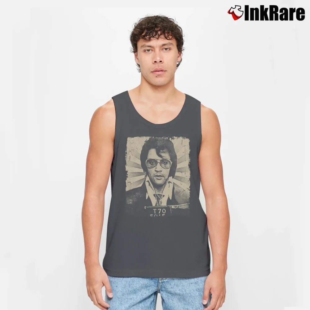 Men’s Elvis Presley Concert 1977 Art Tank Top in charcoal | Breathable, Active-Friendly Design