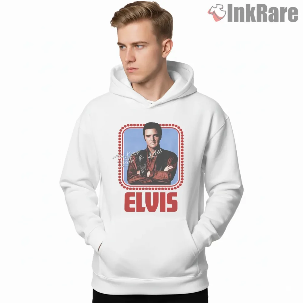 Elvis Presley Framed Vintage Photo Shirt on white hoodie for men graphic tee