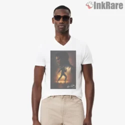 Elvis Presley Golden Spotlight Vintage Scene Shirt on white v-neck shirt for men graphic tee