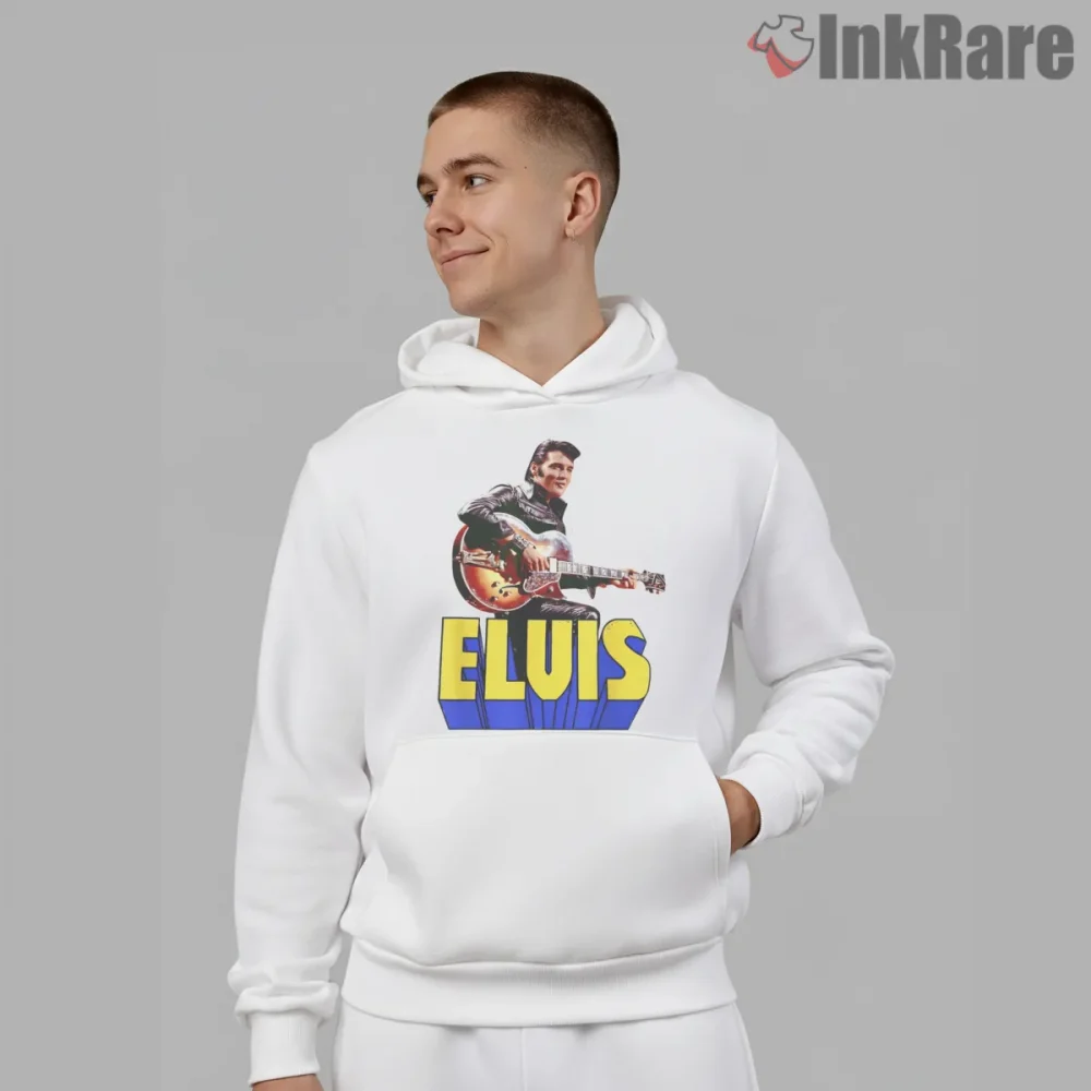 Elvis Presley Guitar Portrait Album Cover Shirt on white hoodie for men graphic tee