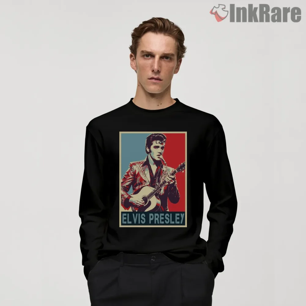 Elvis Presley Hope Style Graphic Portrait Shirt on black long sleeve shirt for men graphic tee