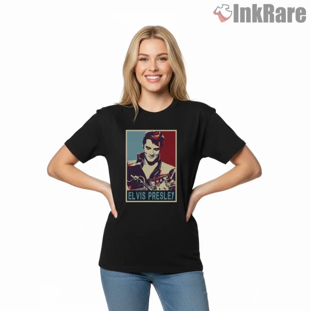 Elvis Presley Hope Style Guitar Portrait Shirt on black short sleeve shirt for women graphic tee
