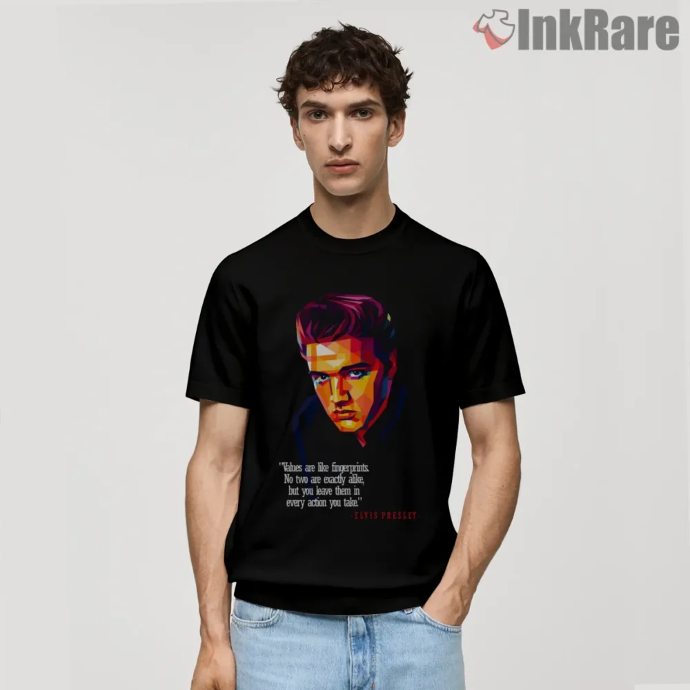 Elvis Presley Inspirational Quote Pop Art Shirt on black short sleeve shirt for men graphic tee