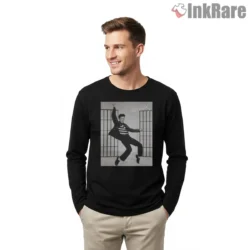 Elvis Presley Jailhouse Rock Dance Pose Shirt on black long sleeve shirt for men graphic tee