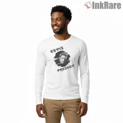 Elvis Presley King Of Rock Brush Art Shirt on white long sleeve shirt for men graphic tee