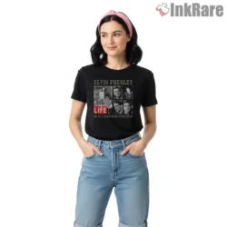 Elvis Presley Legendary Band Life Magazine Shirt on black short sleeve shirt for women graphic tee