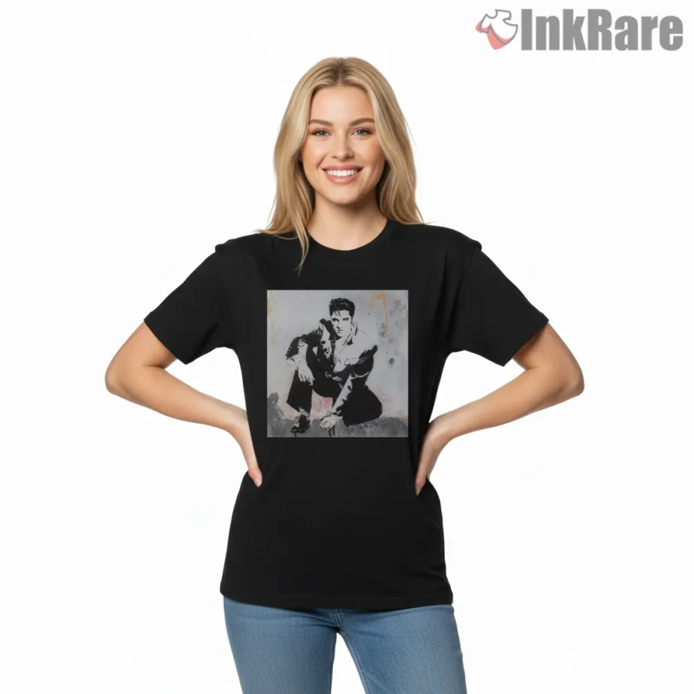 Elvis Presley Music Legend Vintage Poster Shirt on black short sleeve shirt for women graphic tee