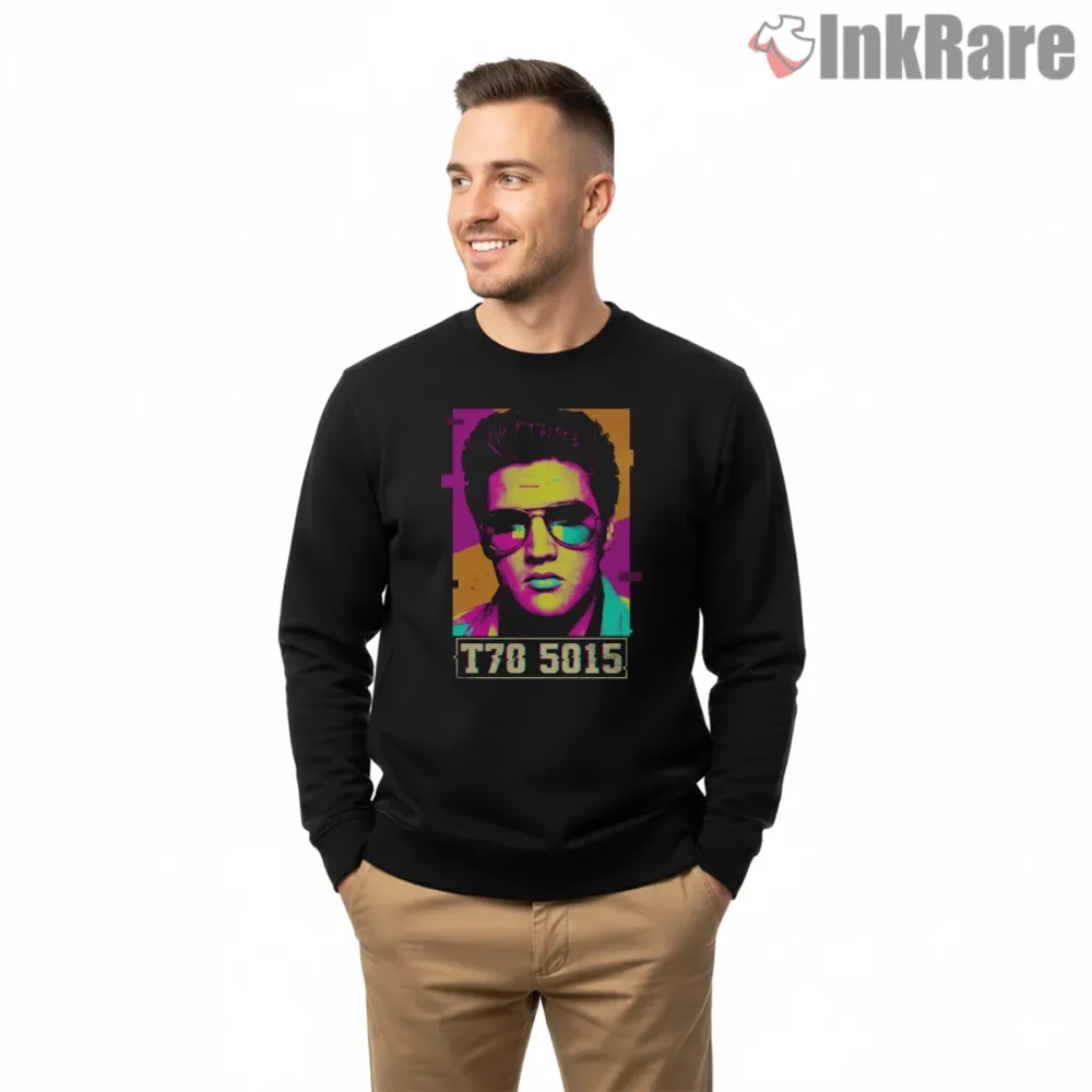 Elvis Presley Neon Mugshot Poster Shirt on graphic shirt for men graphic tee