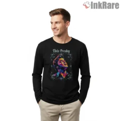 Elvis Presley Neon Singing Fan Art Shirt on black long sleeve shirt for men graphic tee