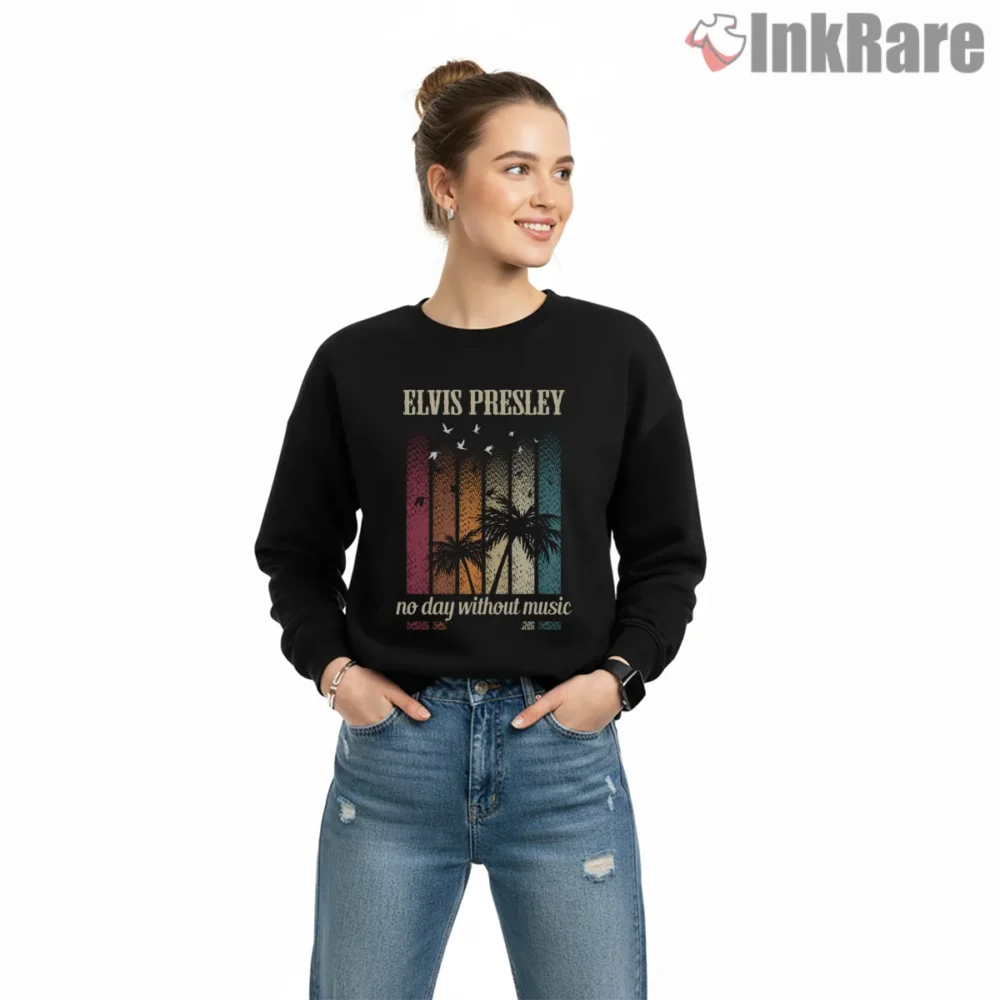 Elvis Presley No Day Without Music Palm Sunset Shirt on graphic shirt for women graphic tee