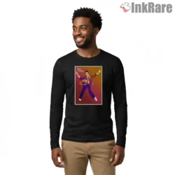 Elvis Presley Red Retro Dance Pose Shirt on black long sleeve shirt for men graphic tee