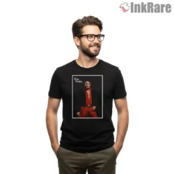 Elvis Presley Red Suit Studio Portrait Shirt on black short sleeve shirt for men graphic tee
