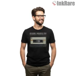 Elvis Presley Retro Audio Cassette Shirt on black short sleeve shirt for men graphic tee