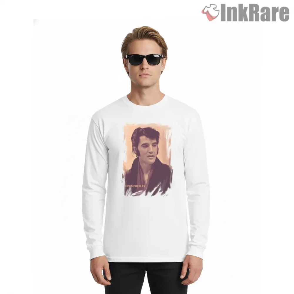 Elvis Presley Soft Portrait Art Shirt on white long sleeve shirt for men graphic tee