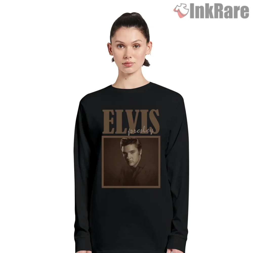 Elvis Presley Soft Sepia Studio Portrait Shirt on black long sleeve shirt for women graphic tee