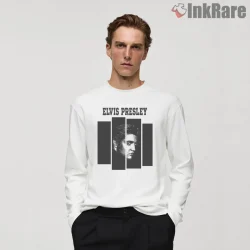 Elvis Presley Split Panel Black And White Shirt on white long sleeve shirt for men graphic tee