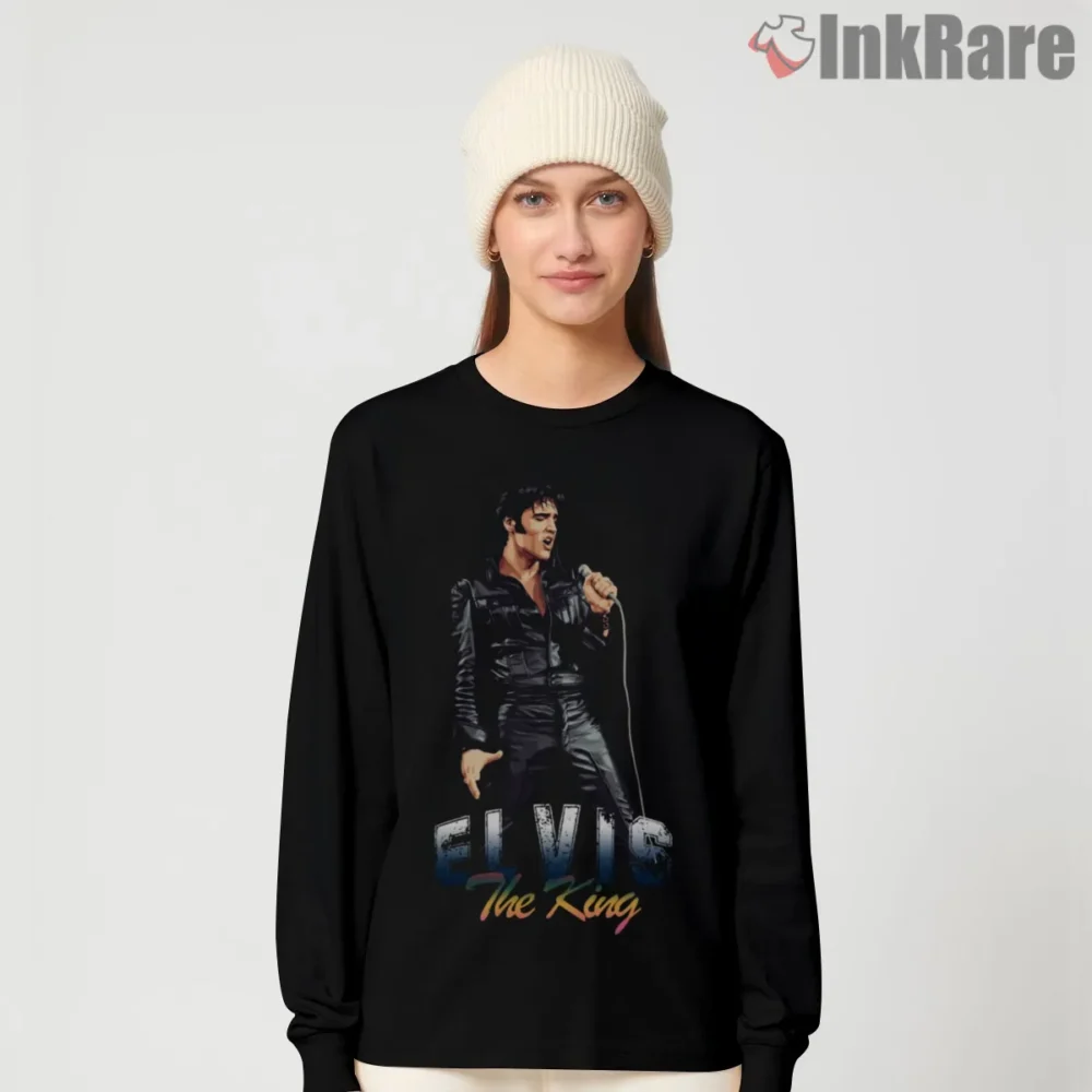 Elvis Presley The King Leather Stage Shirt on black long sleeve shirt for women graphic tee