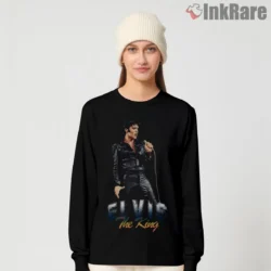 Elvis Presley The King Leather Stage Shirt on black long sleeve shirt for women graphic tee