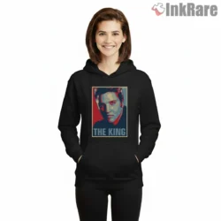 Elvis Presley The King Pop Portrait Shirt on black hoodie for women graphic tee