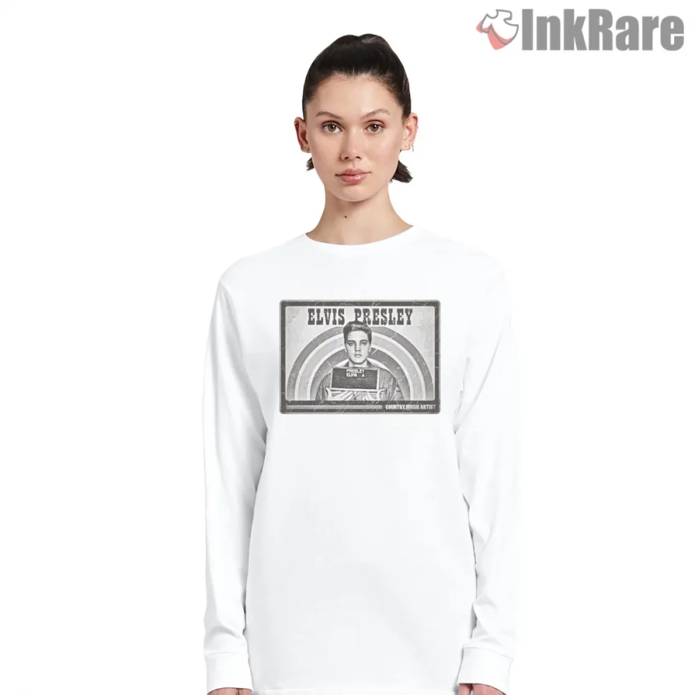 Elvis Presley Vintage Country Music Ticket Shirt on white long sleeve shirt for women graphic tee