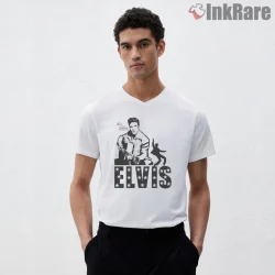 Elvis Presley Vintage Silhouette Dance Shirt on white v-neck shirt for men graphic tee