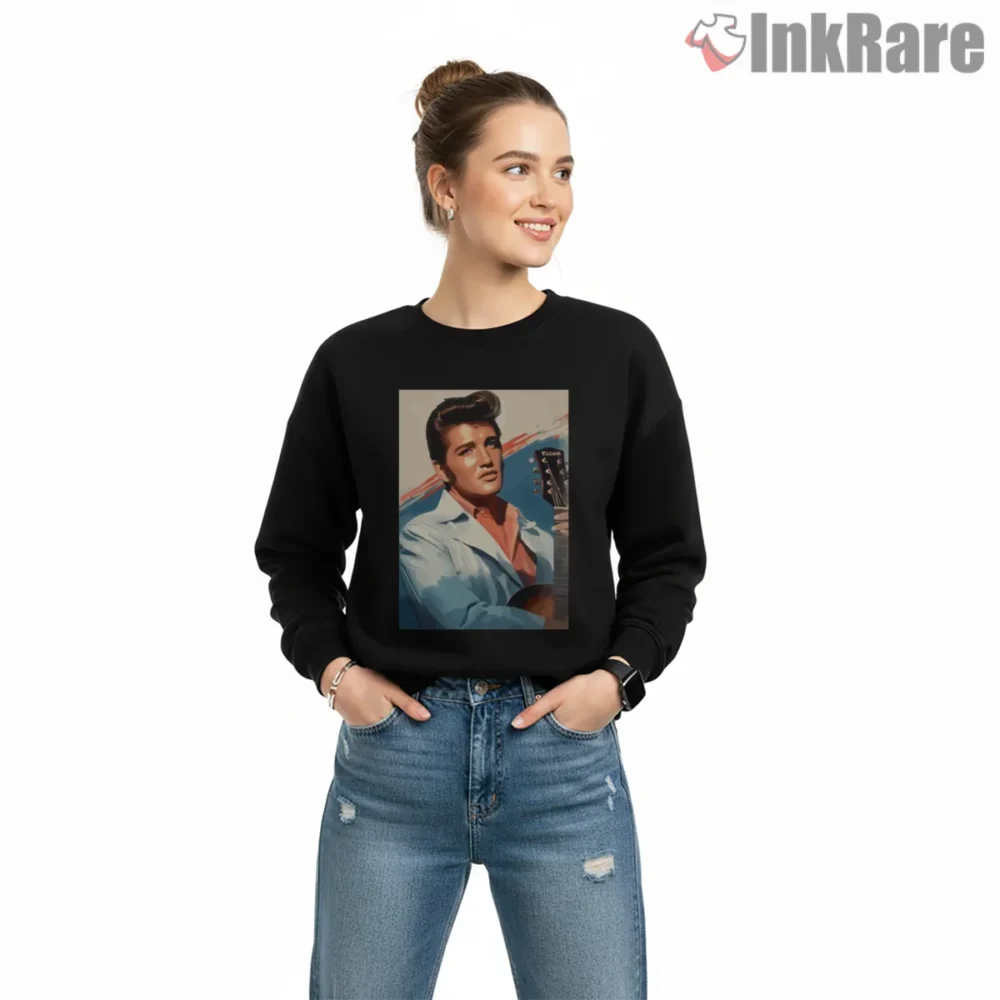Elvis Presley Warm Brushstroke Guitar Portrait Shirt on graphic shirt for women graphic tee